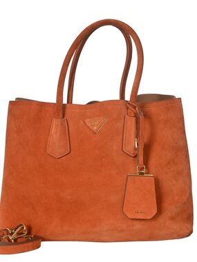 ♥️Prada Orange Double Medium Suede Leather Handbag♥️